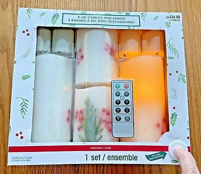 8 Flameless/Varying Sized Christmas/Holiday/Winter Candle Set W/Remote - Berries • $30