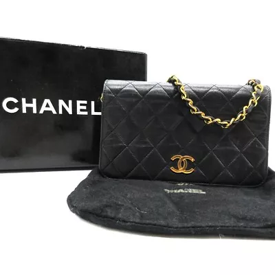 CHANEL CC Logo Mini Matelasse Full Flap Chain Shoulder Bag Leather Black M117 • £682.91