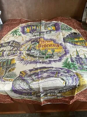 Vintage Silk Scarf New Orleans Louisiana Mardi Gras Sugar Bowl Cathedral State • $30