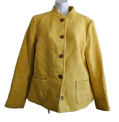 Talbots Womens Wool Blend Blazer 12 Yellow Gold Mustard Jacket 5 Button Career • $34.99
