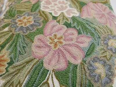 Vtg Pillow Throw Crewel Embroidered Flowers Handmade Needle Work Lot 2 Floral • $65