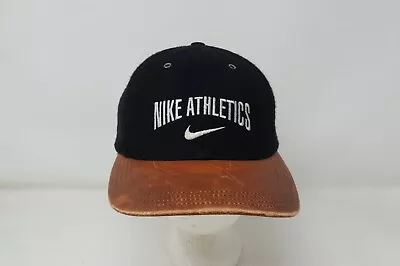 Vintage Nike Athletics Leather Bill Wool Baseball Black Adjustable Cap Hat OSFA • $29.99