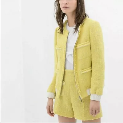 $45 • Buy Zara Yellow Tweed Blazer Jacket Small