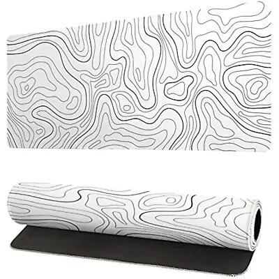 Topographic Contour White Gaming Mouse Pad XL Geographic Map Lines Extended Big • $32.99