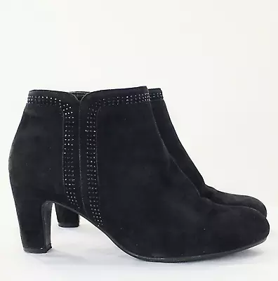 Gabor Womens Ankle Boot Black Suede Studded Parade Side Zip Block Heel Sz 7 • $25