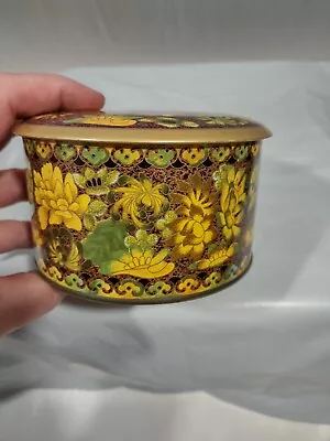 Vintage Tea Tin & Lid Daher Round Floral 5  English Metal Good Condition • $9.75