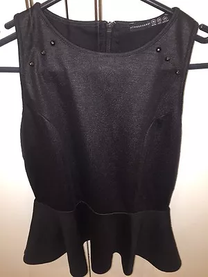 Black Atmosphere Sleeveless Studded Peplum Party Top UK10 Zara H&M Style • £8