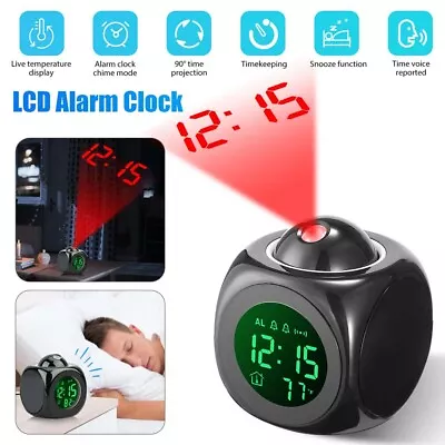 LED Projection Alarm Clock Digital LCD Display Voice Talking Weather Snooze USB • £10.79