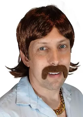 70's Hippie Wig | Mustache Included | 60s Disco Party Wig Straight Sonny Bono • $17.99