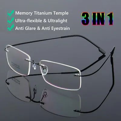 £6.21 • Buy Flexible Ultralight Rimless Reading Glasses Memory Titanium Eyeglasses +1.0~+4.0