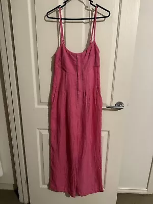 Country Road Jumpsuit Linen Size 8 Zip Pink Wide Leg Thin Straps • $40