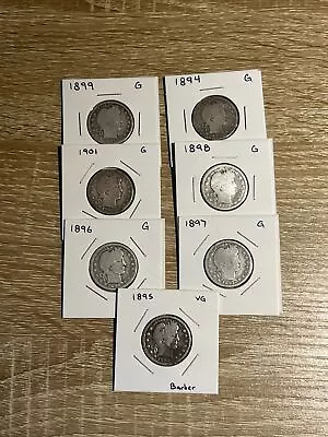 Barber Quarters Lot -7 Silver Coins Mixed Ungraded • $45