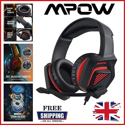 Gaming Headset Headphones With Microphone LED For PC Laptop PS4 PS5 Xbox One UK • £4.39
