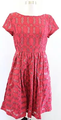 Moulinette Soeurs Anthropologie Rubied Lace Red Fit And Flare Dress Size 6 Party • $34.99