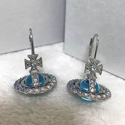 Vivienne Westwood Earrings Tricolor Stone Small Orb Light Blue With Box • $23.50