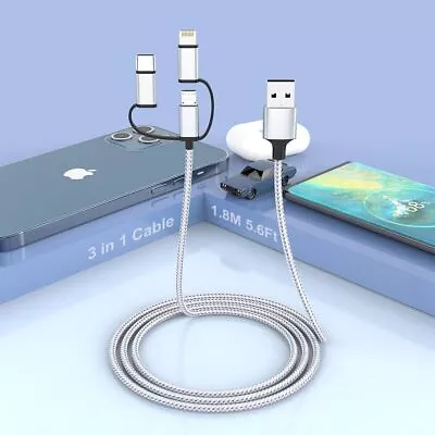 3 In 1 Cable Lightning Type C Micro USB Charging Cable Adapter MFI Certified • £5.49