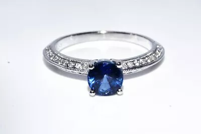 $2500 1.48ct Natural Blue Sapphire & Diamond Engagement Ring 18k White Gold • $75.27