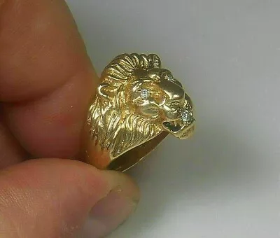 1.00 Ct Round Cut Simulated Diamond Men's Lion Head Ring 14K Yellow Gold Plated • $147.19