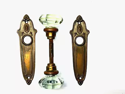 Vintage Brass/Glass 8-Sided Octagon Door Knob Set With Deco Brass Face Plates • $14.99