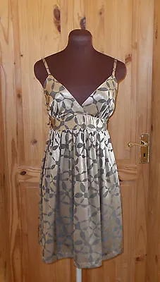 TopShop Gunmetal Pewter Grey Gold Satin 50's Retro Evening Party Dress 12 40  • £14.99