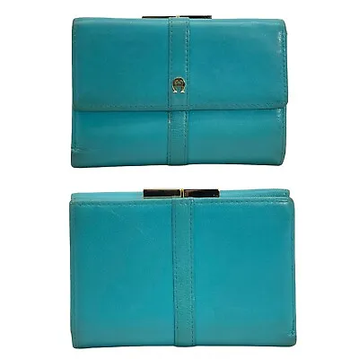 Vintage 80s 90s ETIENNE AIGNER Leather Trifold Wallet Kisslock Coin Purse TEAL • $31.49