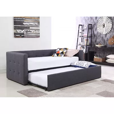 Congo Day Bed Grey Linen Fabric Guest Bed Memory Foam Sprung Mattress Options • £399.99