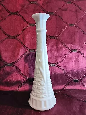 Vintage White Milk Glass Ornate Scalloped Rim Bud Vase Measure Approximately 9   • $10