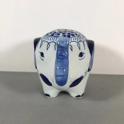 Vintage Blue & White Glazed Ceramic Elephant Piggy Bank • $24.97