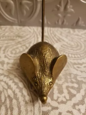 Vintage  Brass Mouse Long Tail Note Receipt Paper Ring Holder Paperweight Korea • $21.99