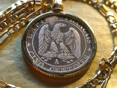 1856 Napoleon II Centimes French Bronze Coin Pendant On A 24  Gold Filled Chain • $122.31