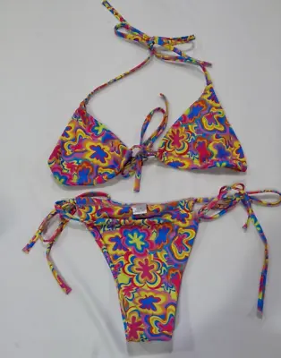 Women's Retro High Cut Cheeky Bikini Swimsuit Multicolor Size Small S • $12.50