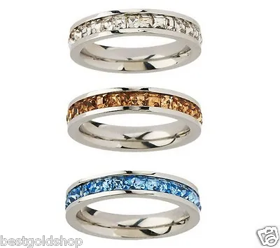 QVC Steel By Design Set Of 3 Princess Cut Stack Ring Crystal Accents J278852 • $23.60