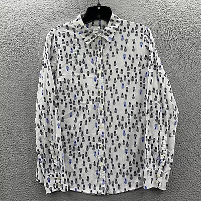 J Crew Shirt Womens Medium Button Up Blouse Top Long Sleeve White Blue • $12.95