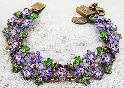 Michal Negrin Bracelet Purple Flowers Swarovski Crystals Rhinestones Victorian • $89.25