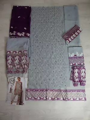 ALHAMDULLIAH NEW Embroidered Chiffon Salwar Kameez Partywear Unstiched 3pc Suit • £23