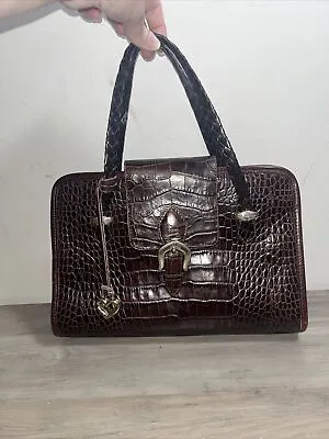 BRIGHTON Vintage 1996 Bag Purse Brown Croc Buckle Heart Handbag • $27