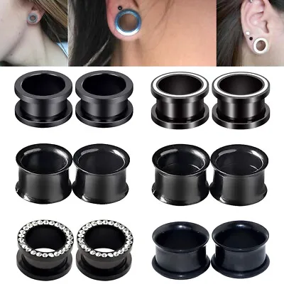 Pair Of Black Stainless Steel Screw Flesh Tunnels Ear Gauges Ear Expander Plugs • $3.99
