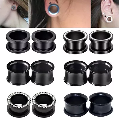 $3.99 • Buy Pair Of Black Stainless Steel Screw Flesh Tunnels Ear Gauges Ear Expander Plugs