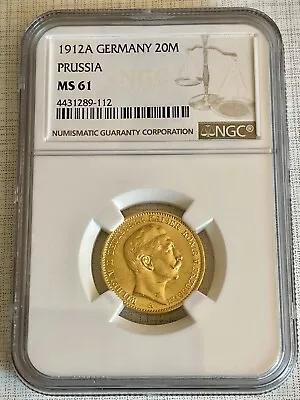 Germany 1912-A Prussia 20 Mark Gold NGC MS61 Sku# 5957 • $787.94