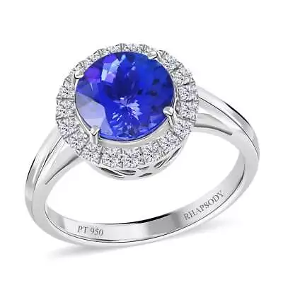 RHAPSODY 950 Platinum AAAA Tanzanite Halo Ring Size T Diamond VS TCW 2.9 Ct • £3875.99