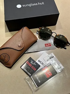 $120 • Buy RAY-BAN RB2447 Round Fleck Black Havana Green Classic G-15 Sunglasses