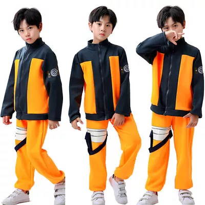 Anime Uzumaki Naruto Costume Fancy Dress Jacket Trousers Set Kids Boys Children • £25.64