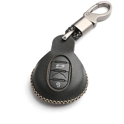 New Black Leather For MINI Cooper F55 F56 F57 3 Buttons Key Fob Chain Cover Case • $9.49