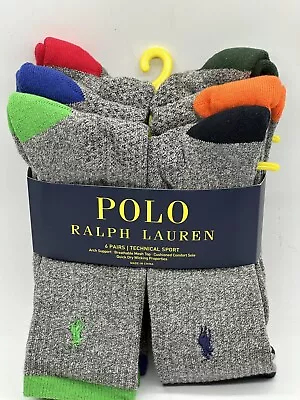 New 6 Pair Pack Polo Ralph Lauren Mens Technical Sport Cushioned Sole Crew Socks • $21.99