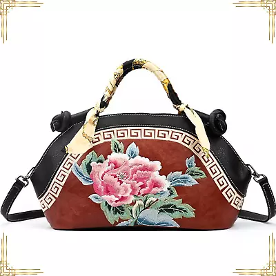 Women Vintage LUXURY LEATHER Flower Handbag Ladies Stylish Fashion Sling Bag • $163.95