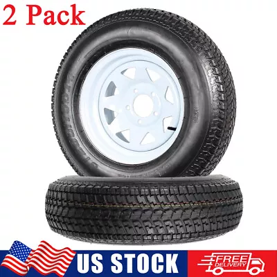 2 Pcs ST205/75D14 205/75 Trailer Tires And 14  Rims White Spoke Wheels 5 Lug 6PR • $169.19