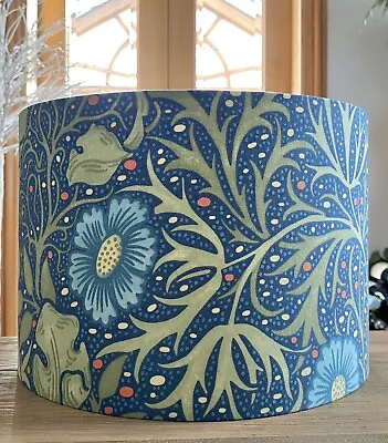 New Handmade  Lampshade William Morris Seaweed Fabric Cobalt/thyme Drum/tapered • £32