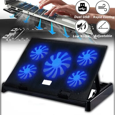 Laptop Cooling Pad 5 Quiet Fans Cooler Stand Dual USB Ports For 11-17  Laptop • $21.23