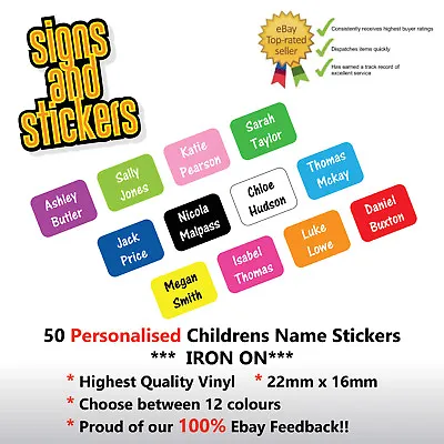 50 Personalised Iron On Name Tags School Uniform Care Home Labels Easy Apply 3 • £3.45