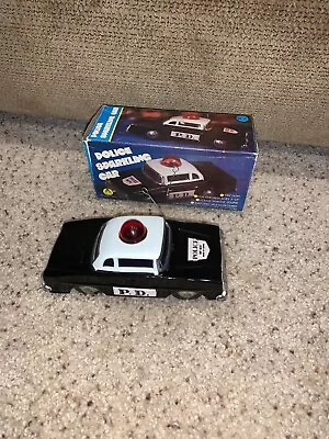 £32.90 • Buy Rare Police Sparkling Tin Car MF 900 Friction Works Blue And Red Light Up Box